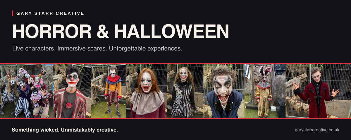 scary clown as part of a halloween event at fear island
