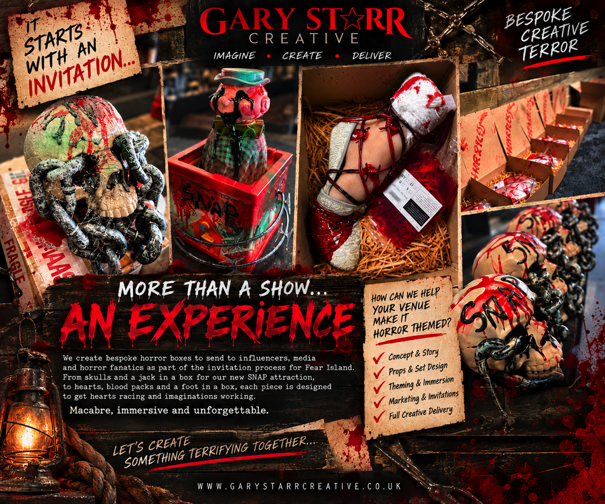 A selection of VIP horror boxes, including a foot, a jack in the Box and several skulls